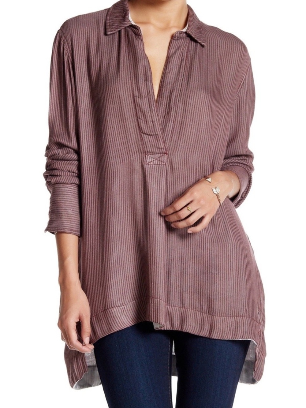 Free People On The Road Striped Tunic in Cranberry Size Small NWT